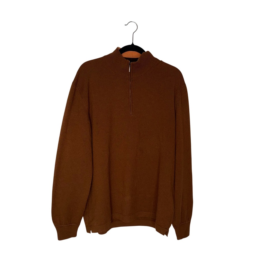 Ermenegildo Zegna Quarter Zip Sweater Mens L Brown Excellent 100% Pure Cashmere